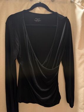 Grace Draped Crossover Long Sleeve Top - Black